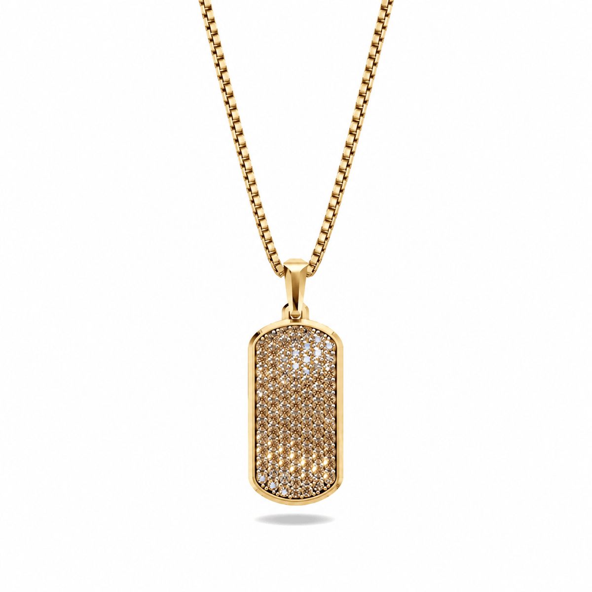 Cognac Small Frame Pavé Tag Silver Necklace