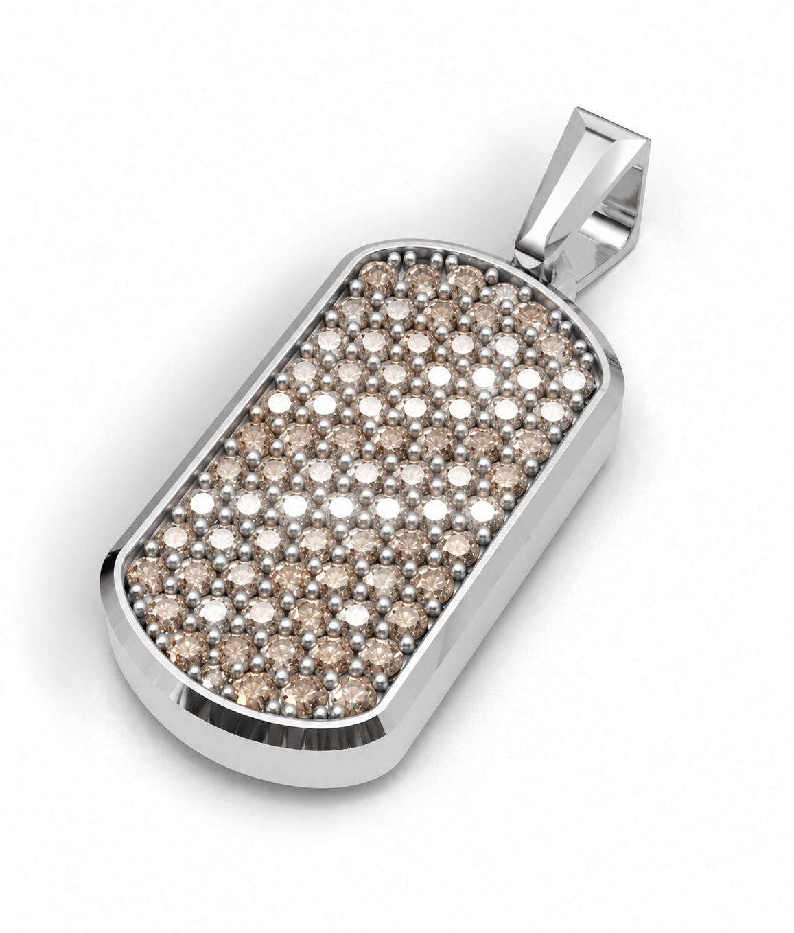Cognac Small Frame Pavé Tag Silver Necklace