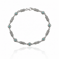 Cylindrical Knitted Thick Evil Eye Chain Silver Bracelet