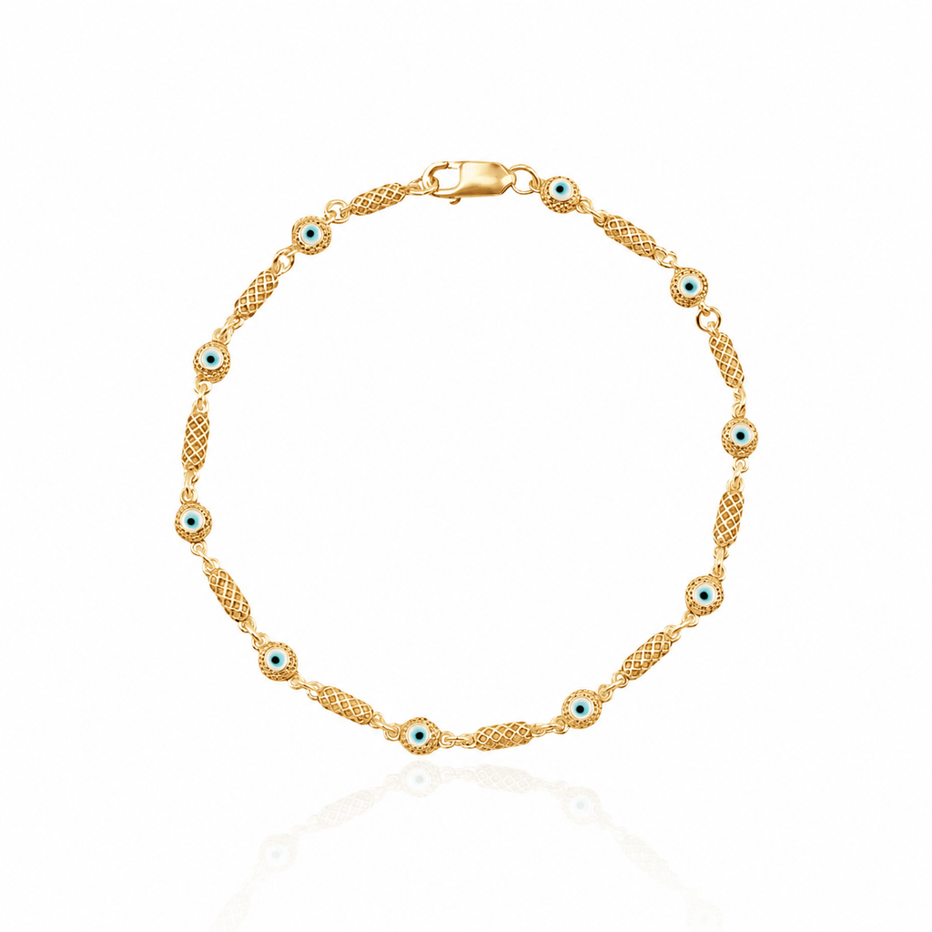 Cylinder Knitted Evil Eye Chain Silver Bracelet 