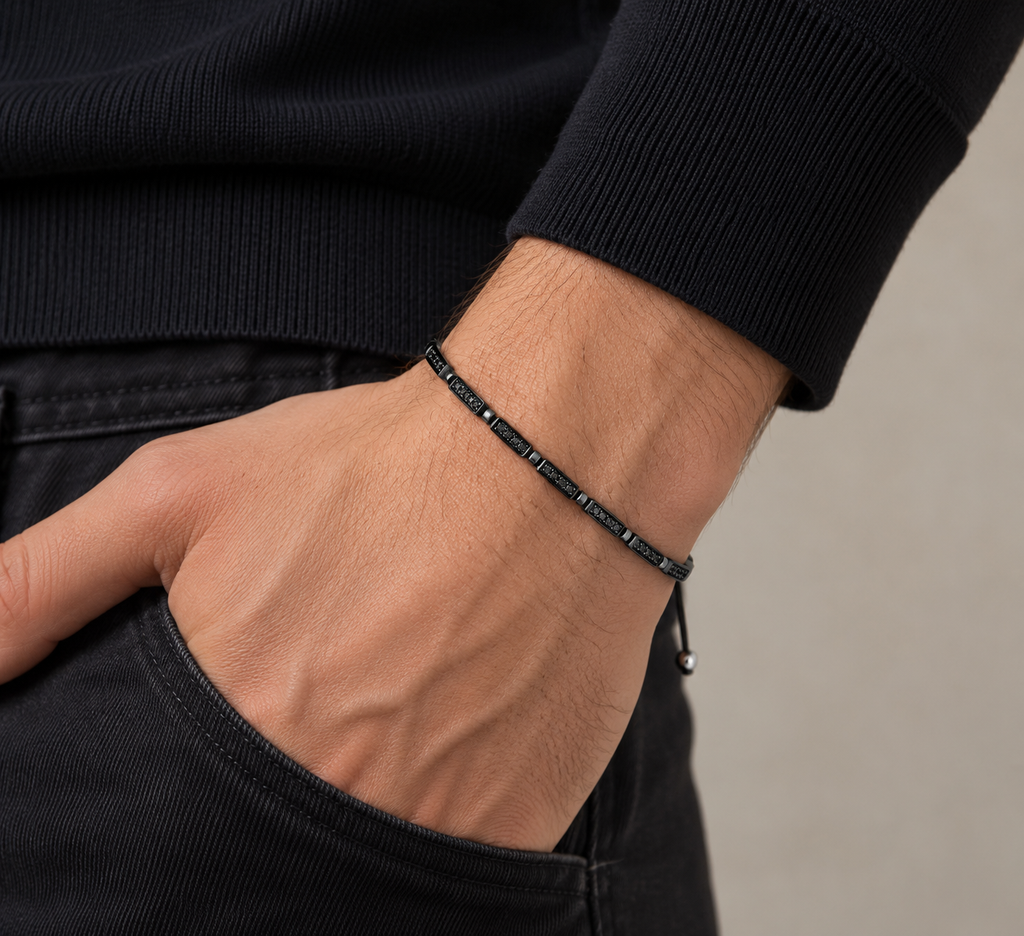 Onyx Bar Black Cord Bracelet