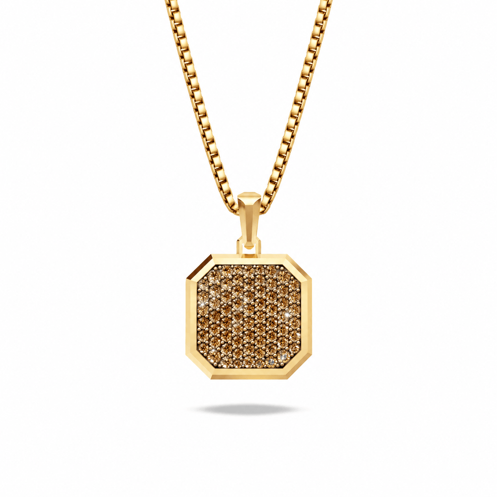Cognac Square Frame Pavé Silver Necklace