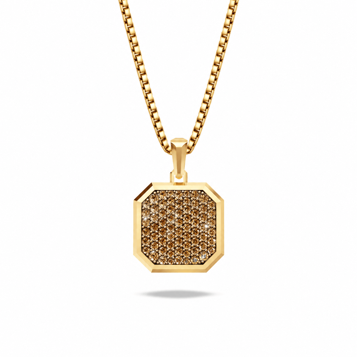 Cognac Square Frame Pavé Silver Necklace