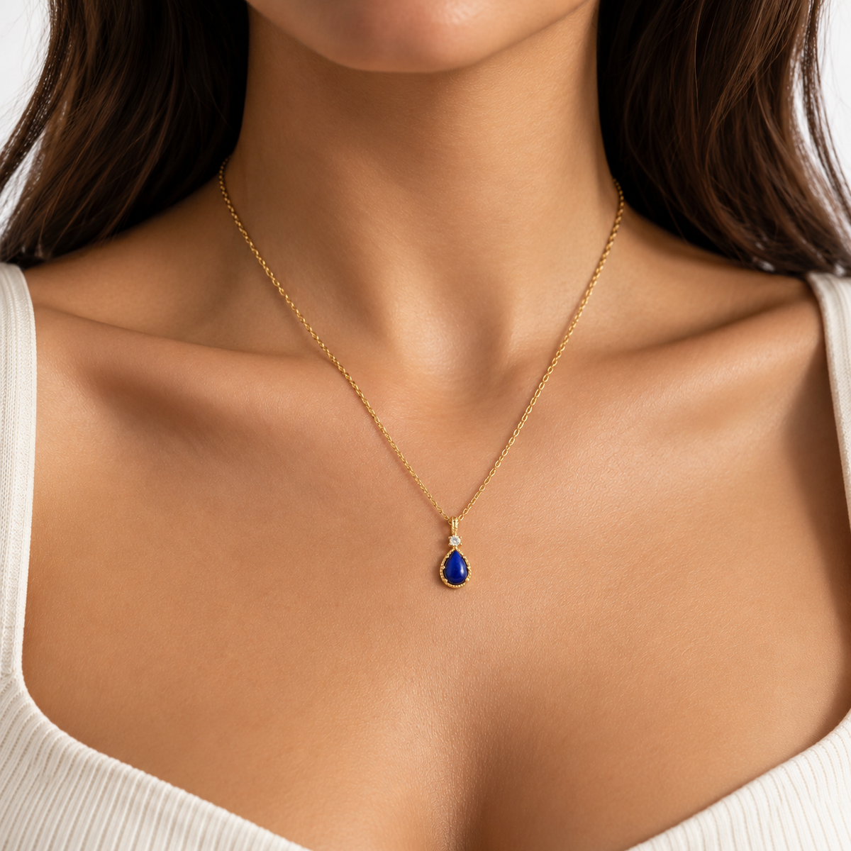 Lapis Lazuli Drop Gold Plated Silver Necklace 