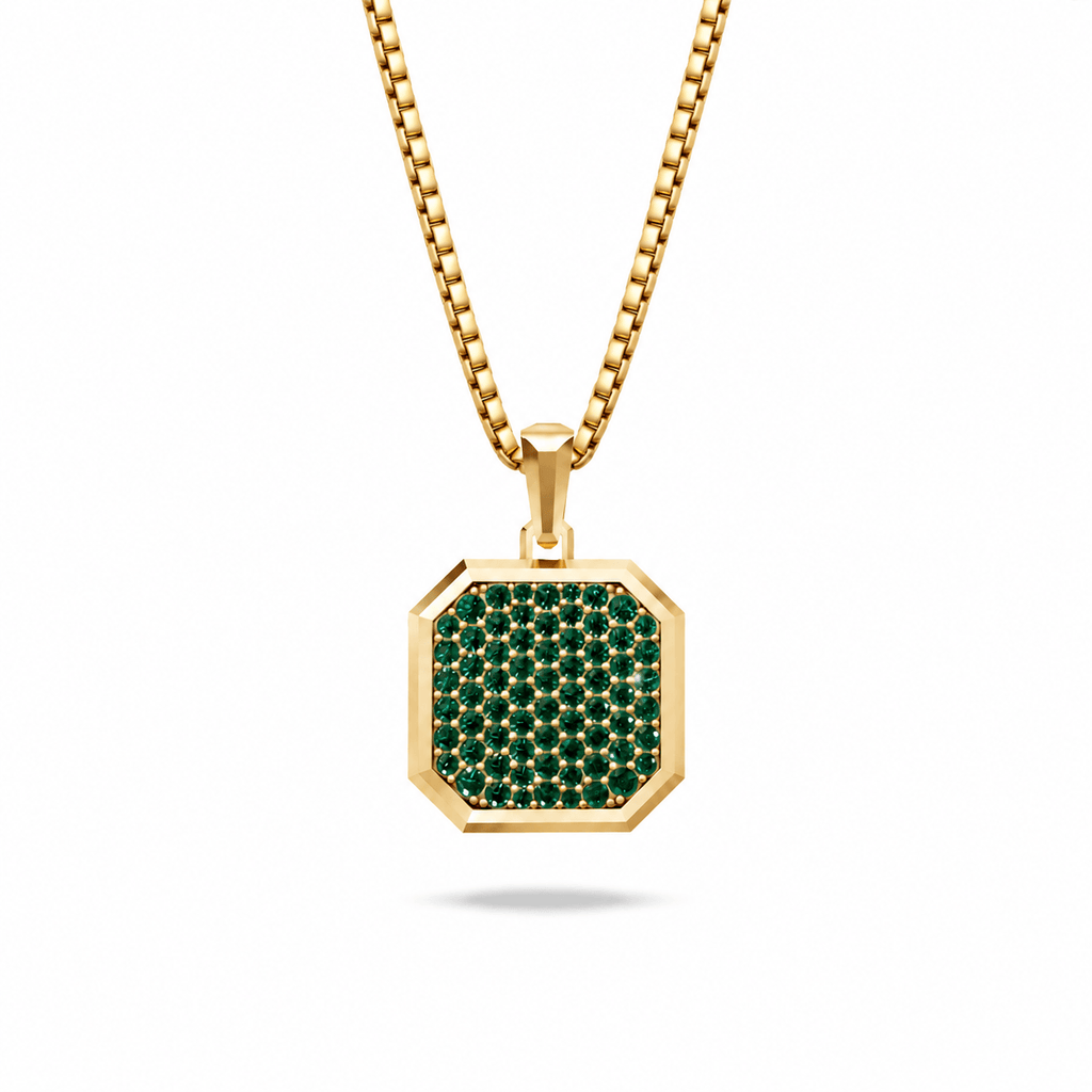 Viridian Square Frame Pavé Silver Necklace