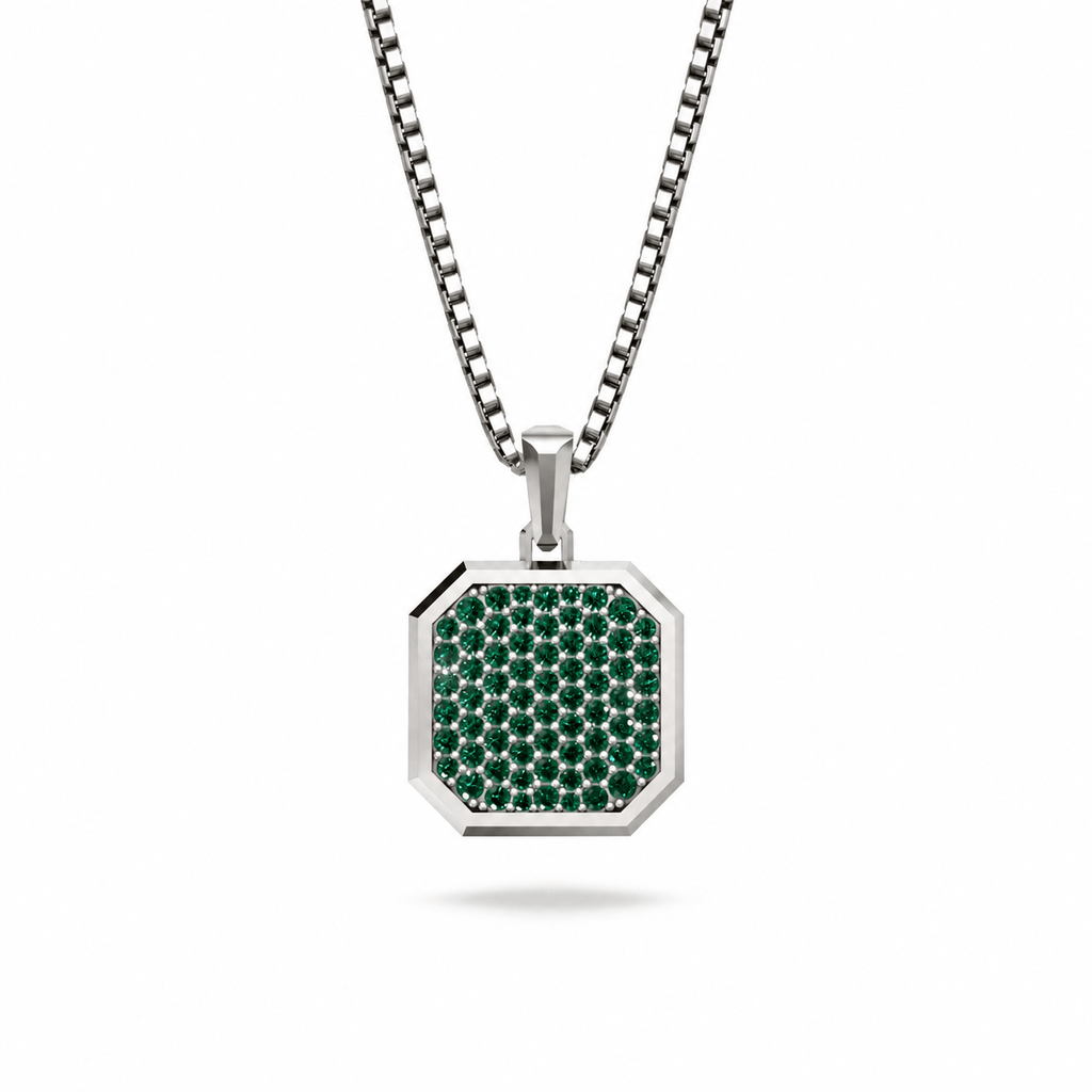Viridian Square Frame Pavé Silver Necklace