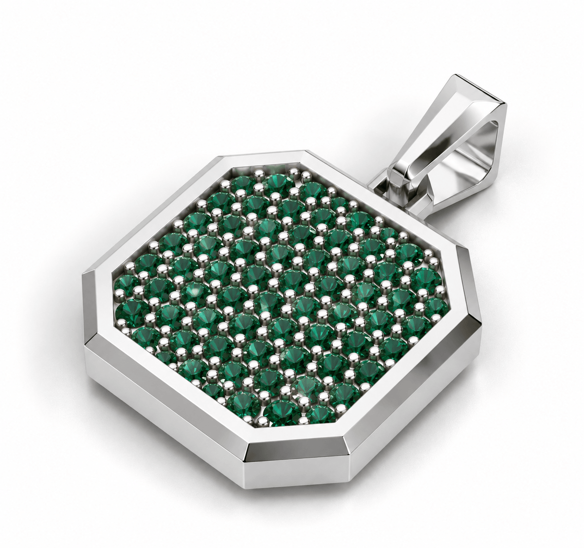 Viridian Square Frame Pavé Silver Necklace