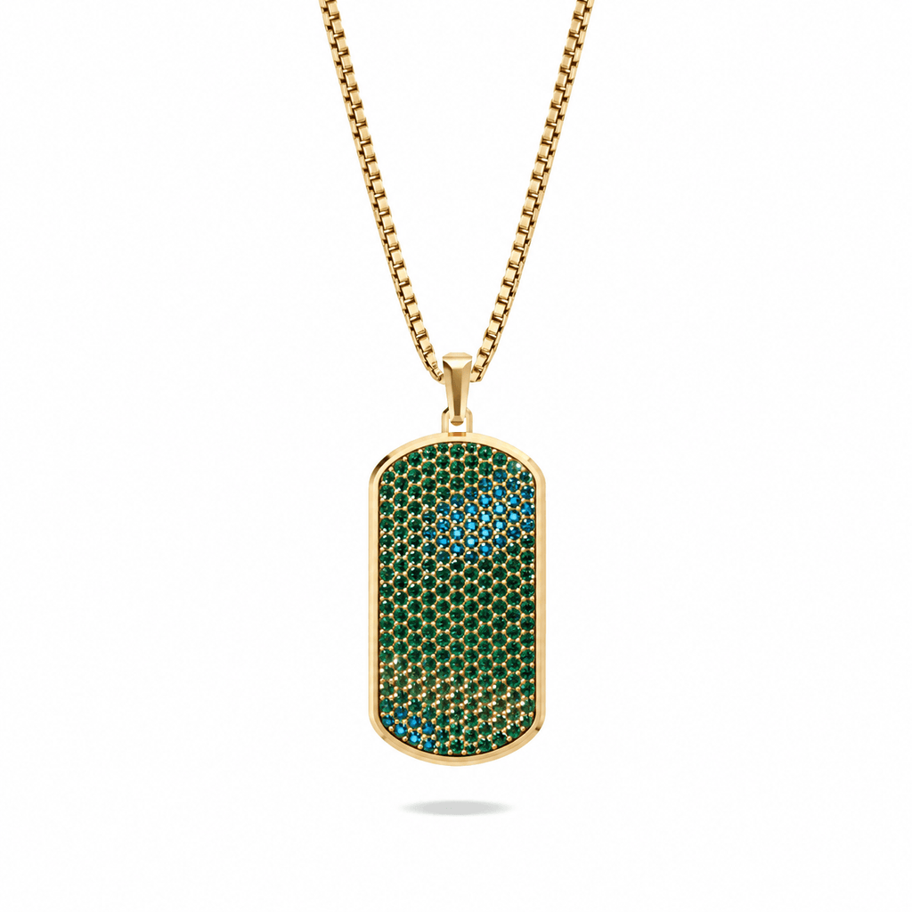 Viridian Big Frame Pavé Tag Silver Necklace