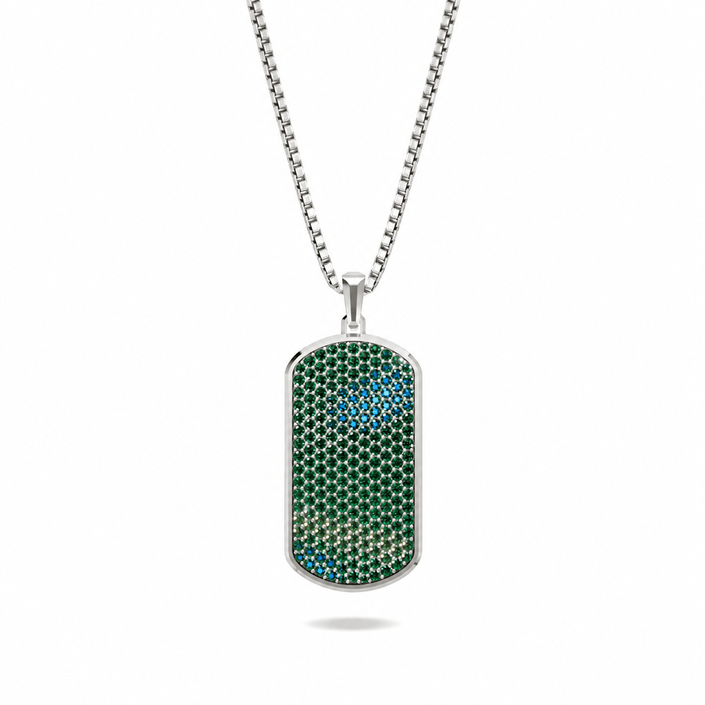 Viridian Big Frame Pavé Tag Silver Necklace