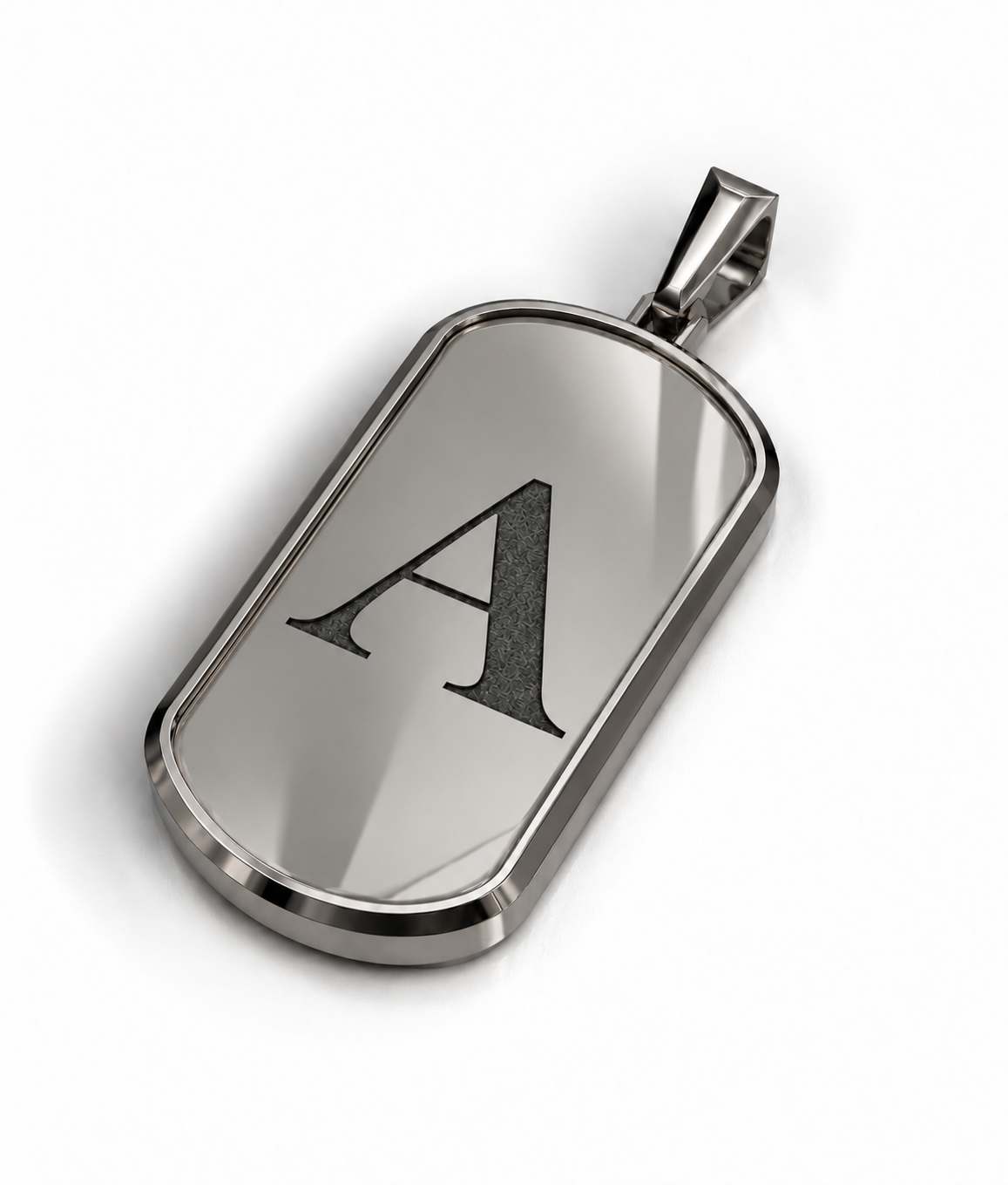 Initial Big Frame Black Rhodium Silver Necklace