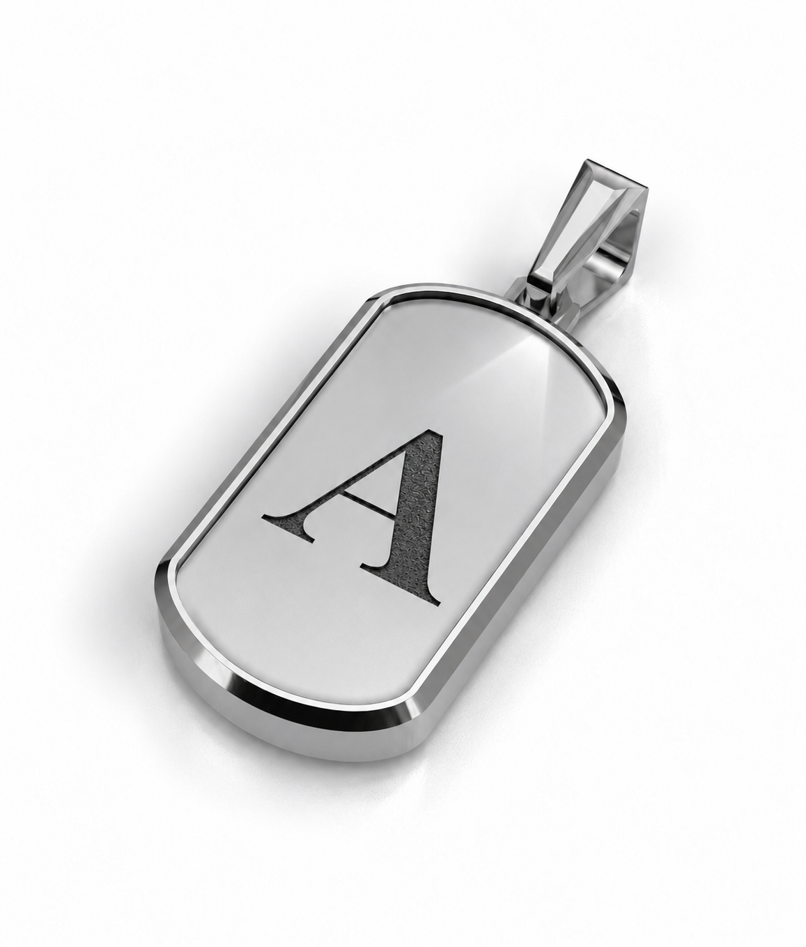 Initial Small Frame Black Rhodium Silver Necklace