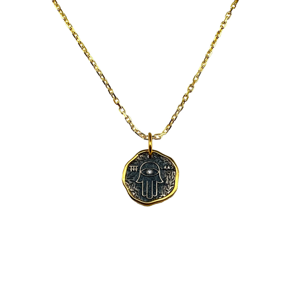 Fatima's Hand Eye Gold Plated &amp; Oxidized Necklace