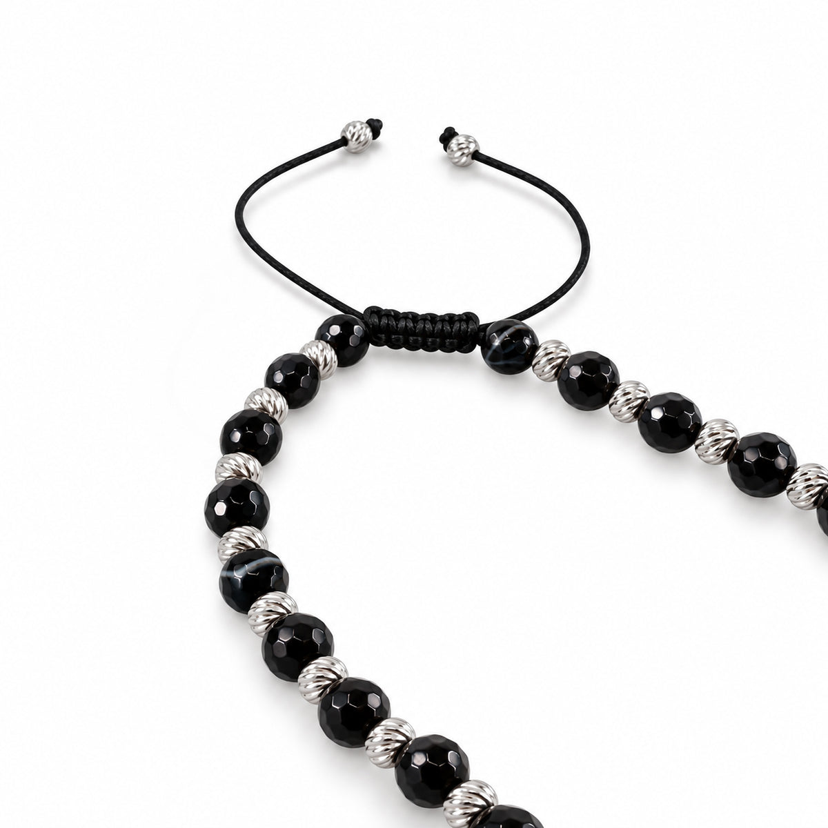 Agate Stone Macrame Silver Bracelet 