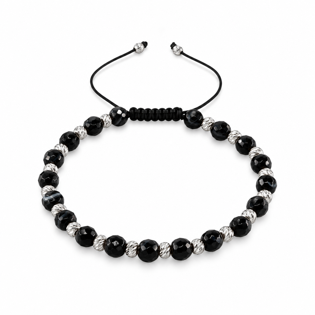 Agate Stone Macrame Silver Bracelet 