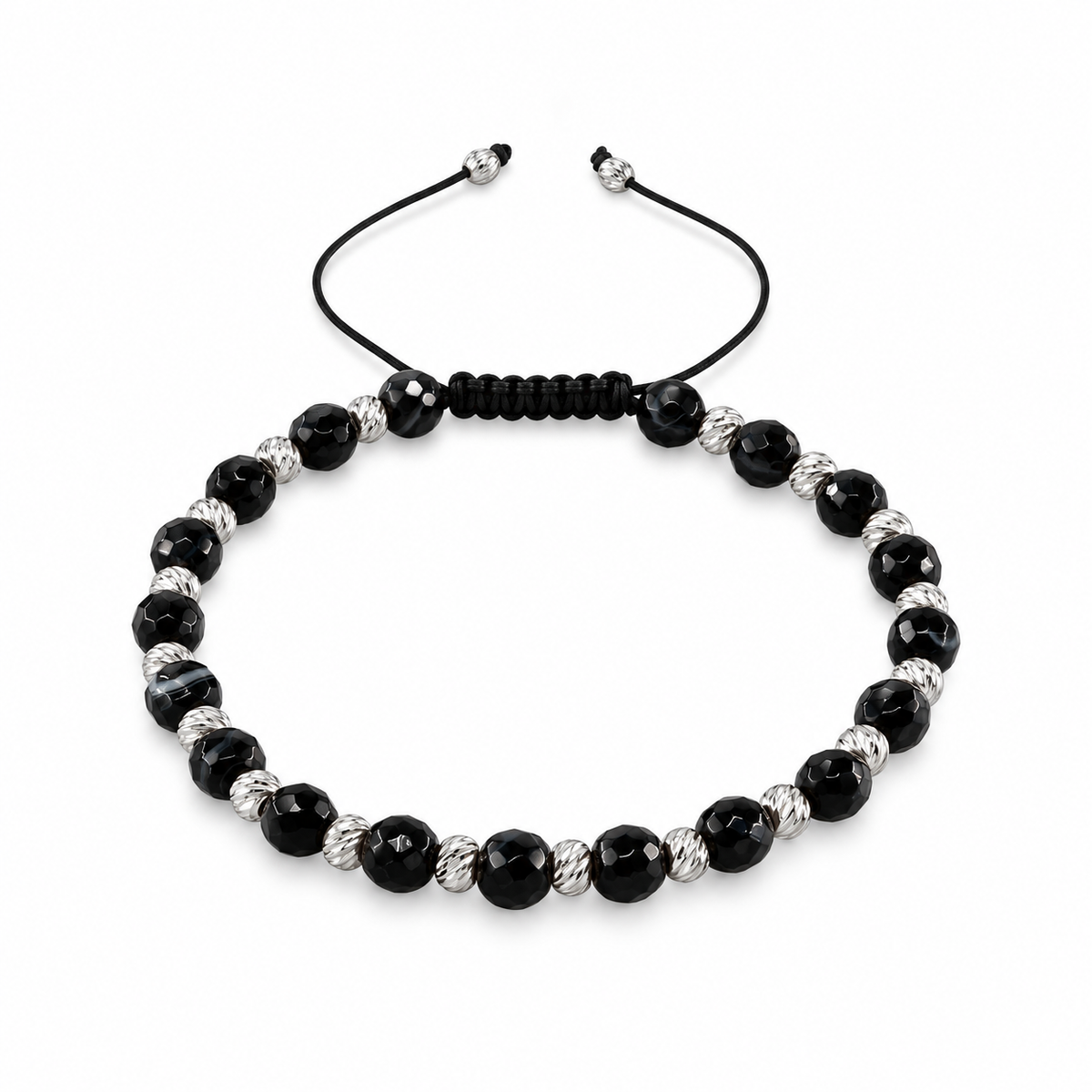 Agate Stone Macrame Silver Bracelet 