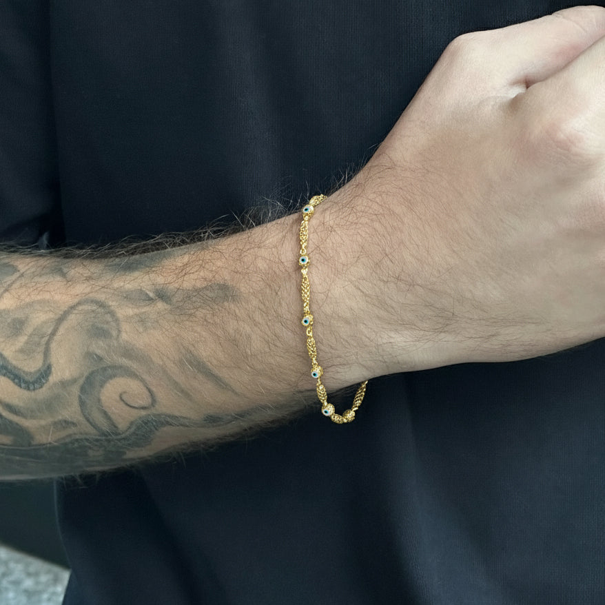 Silindir Örme Nazar Chain Altın Kaplama Gümüş Bileklik