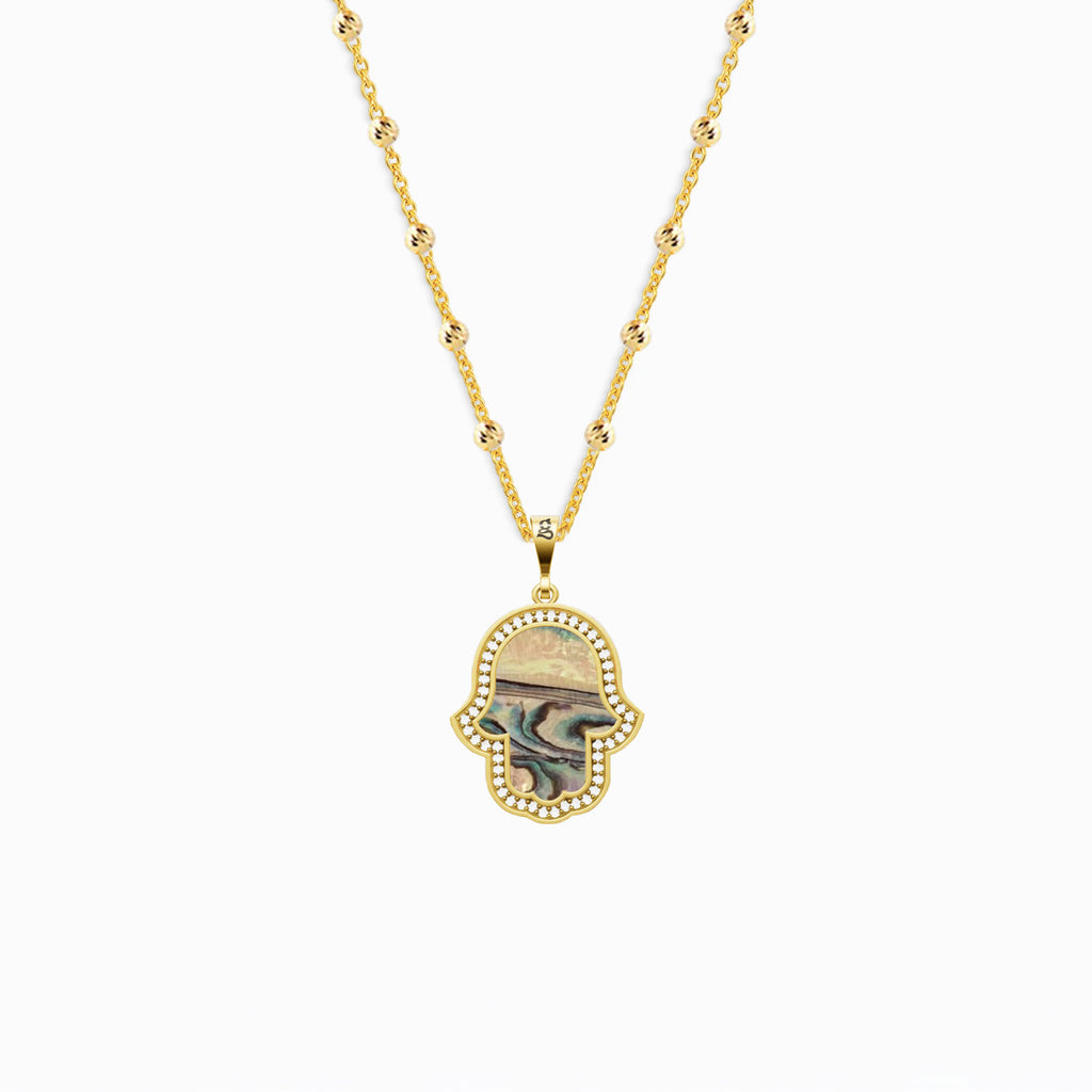 Fatima's Hand Ocean Pearl Silver Necklace