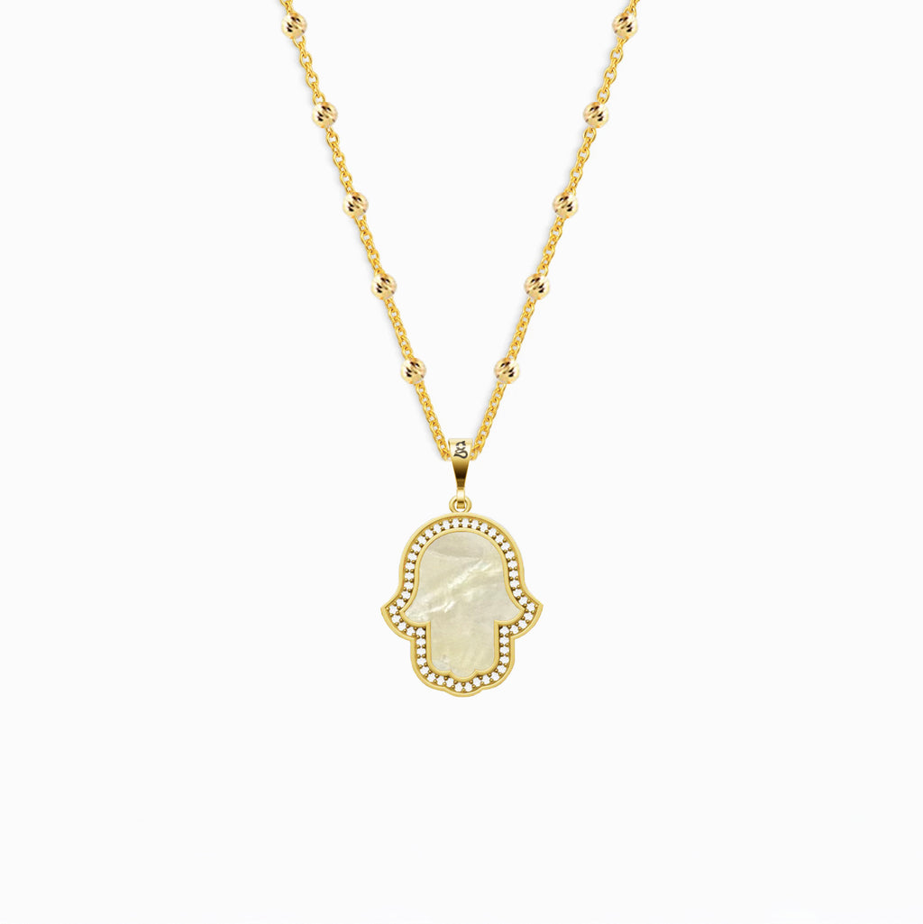 Fatima's Hand Mother-of-Pearl Silver Necklace