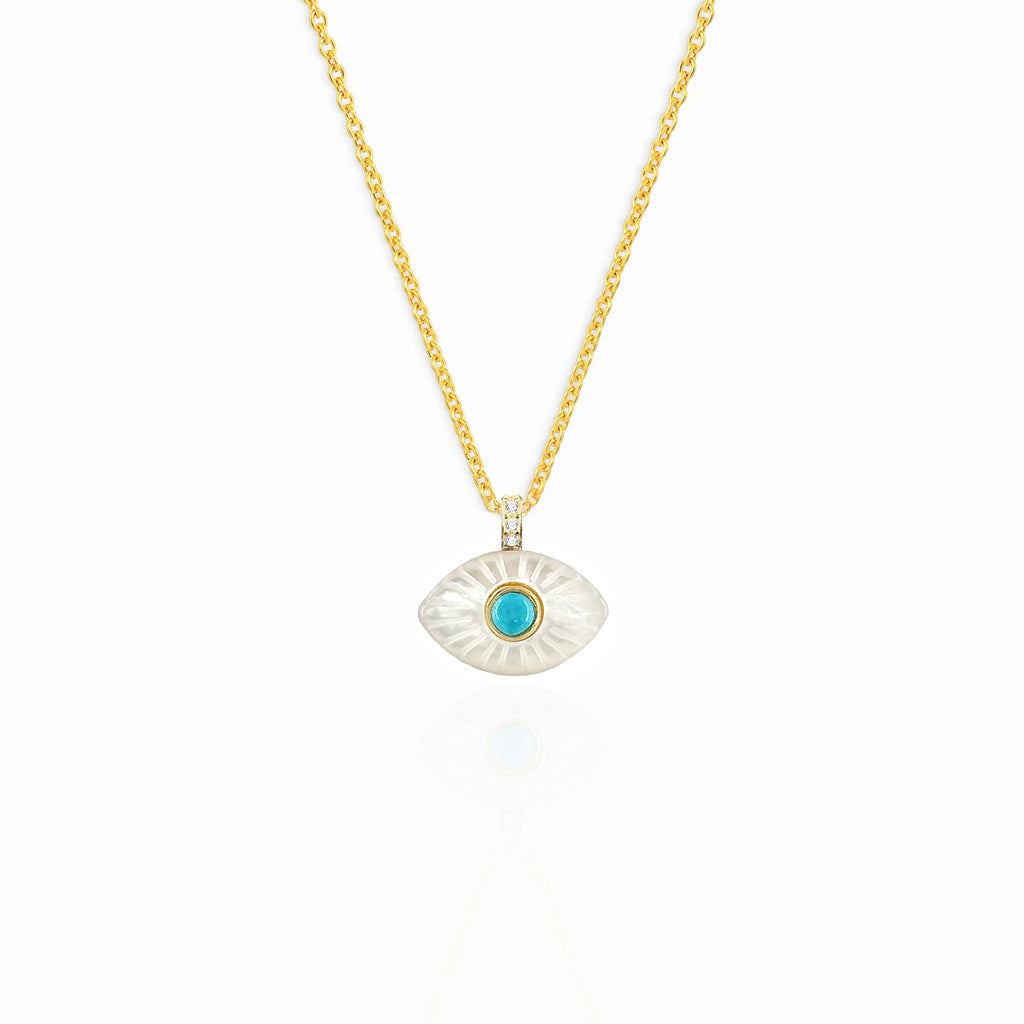 Green Pearl Eye Gold Plated Silver Necklace 