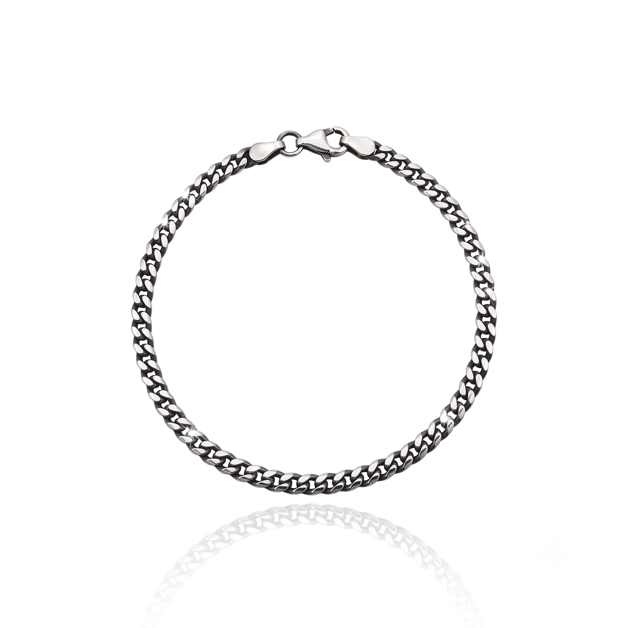 GJ Curb Chain Thin Oksitli Gümüş Bileklik