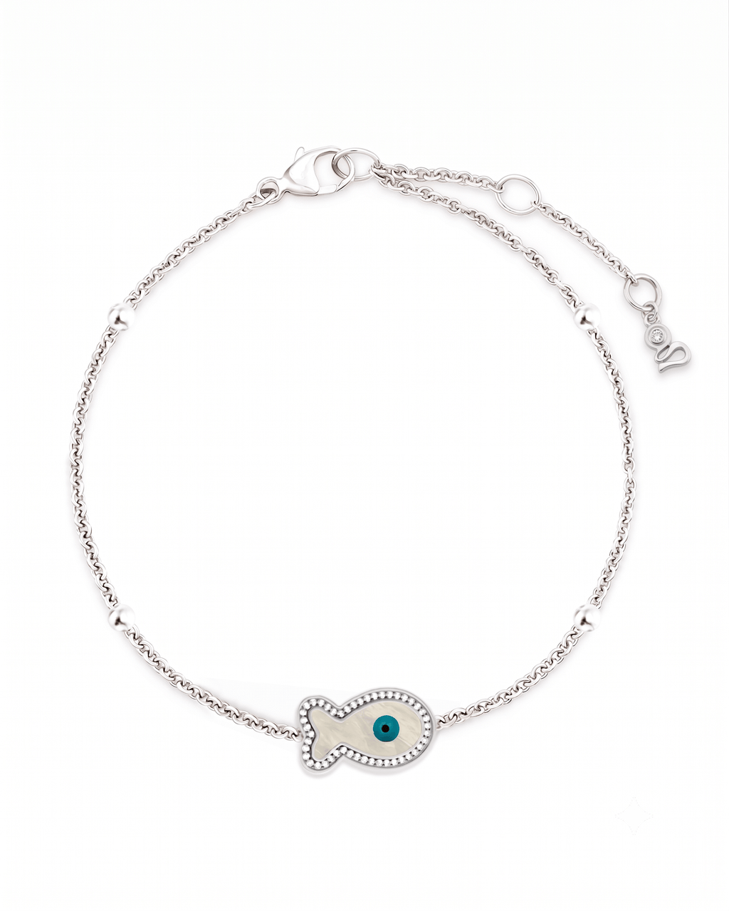 "Mini" Fish Mother-of-pearl Evil Eye Silver Bracelet