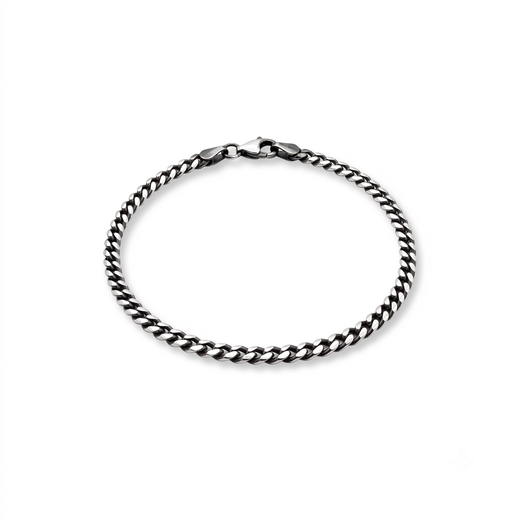 GJ Curb Chain Thin Oksitli Gümüş Bileklik