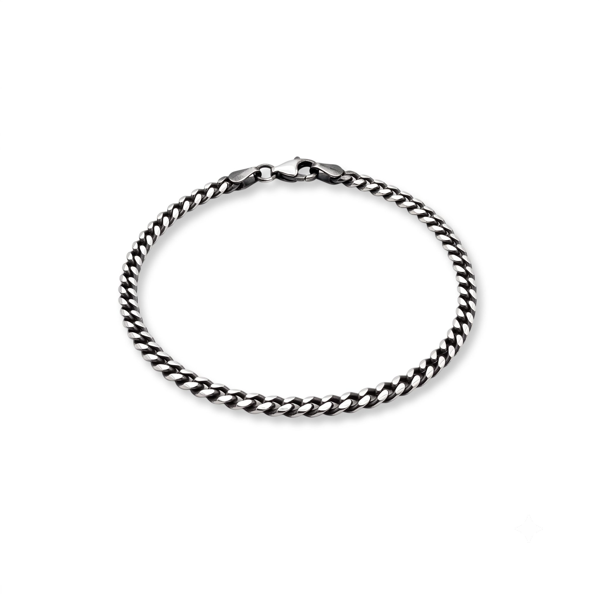 GJ Curb Chain Thin Oksitli Gümüş Bileklik