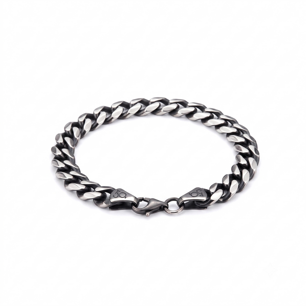 GJ Curb Chain Oksitli Gümüş Bileklik