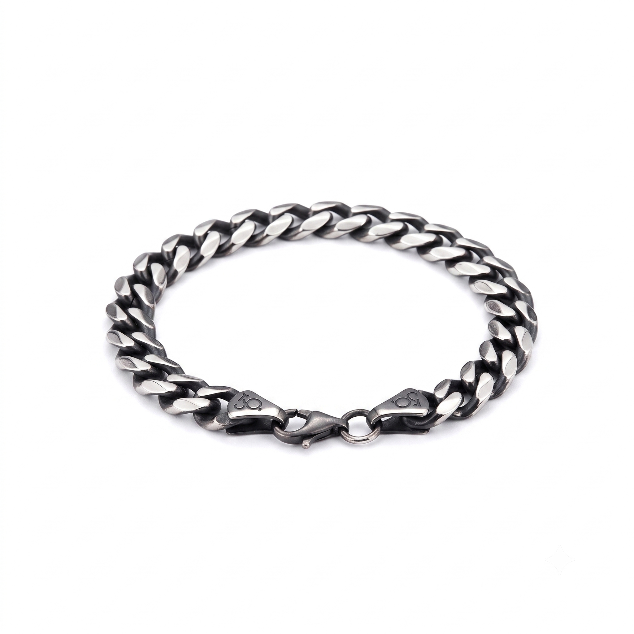 GJ Curb Chain Oksitli Gümüş Bileklik