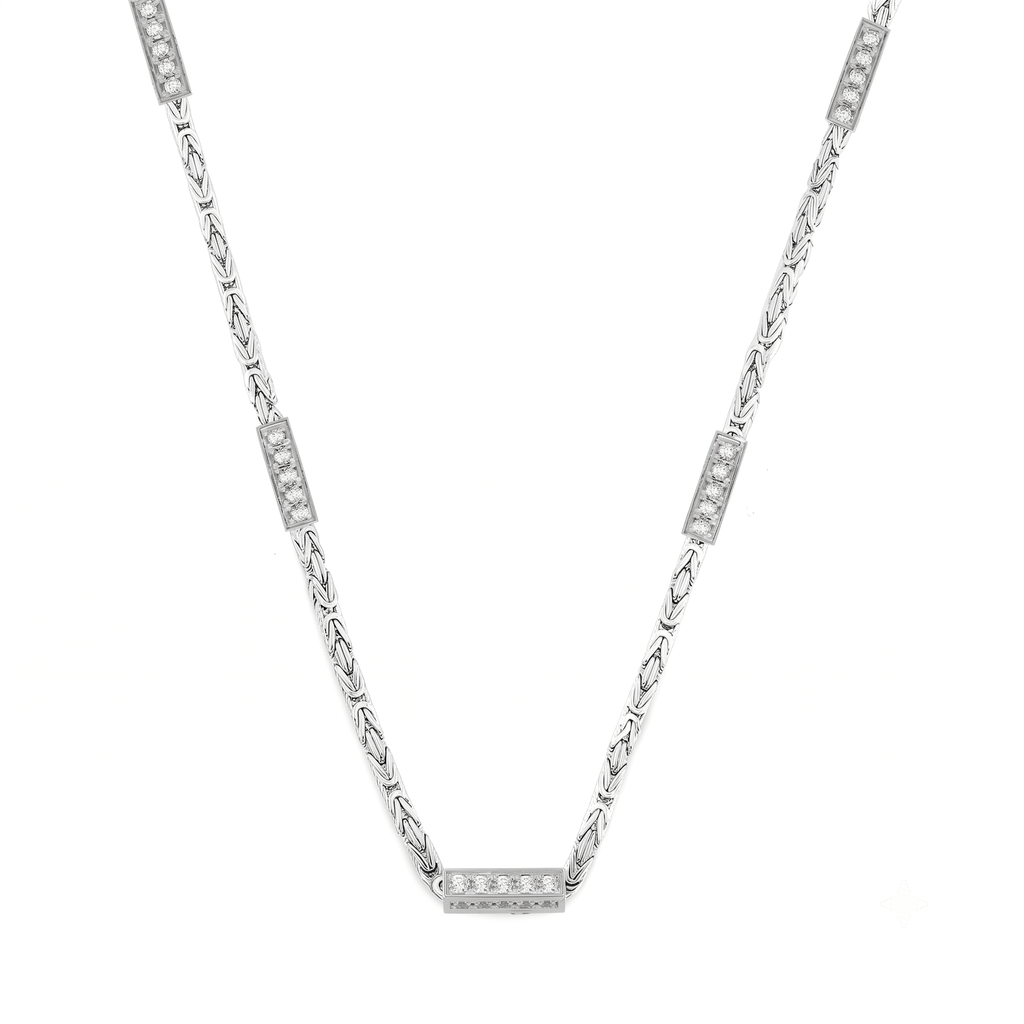 GJ Kral Chain Beyaz Taşlı Gümüş Kolye