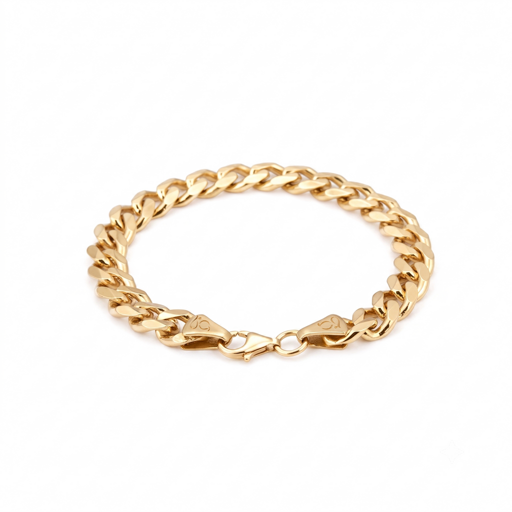 GJ Curb Chain Altın Kaplama Gümüş Bileklik