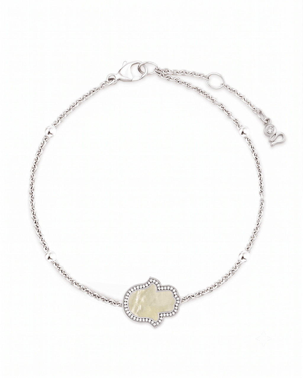 "Mini" Hamsa Hand Mother-of-Pearl Silver Bracelet