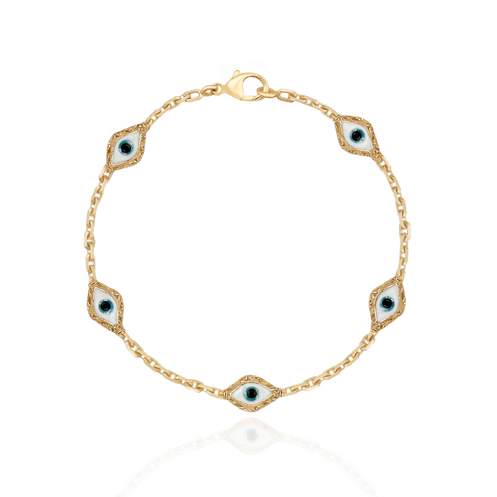 Marquise Evil Eye 5-Motif Silver Bracelet