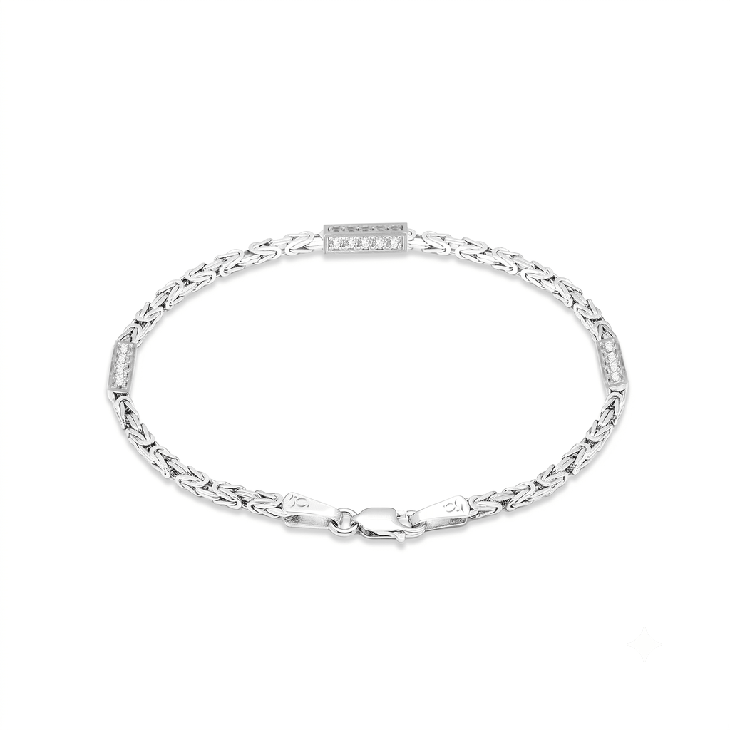 GJ King Chain Silver Bracelet with White Stones 