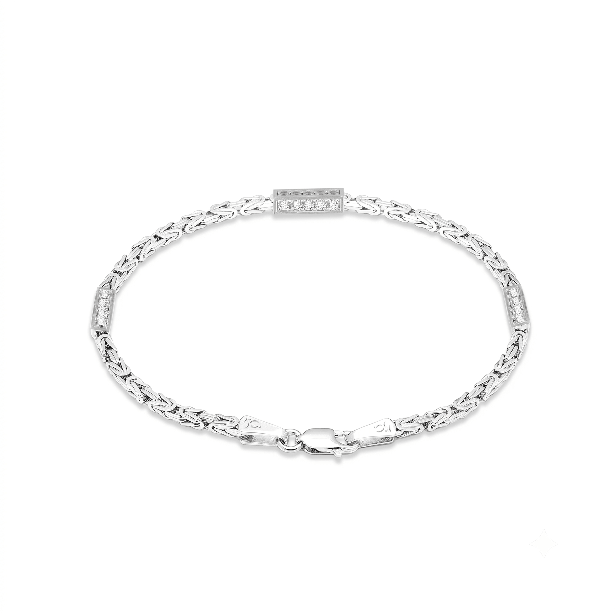 GJ King Chain Silver Bracelet with White Stones 