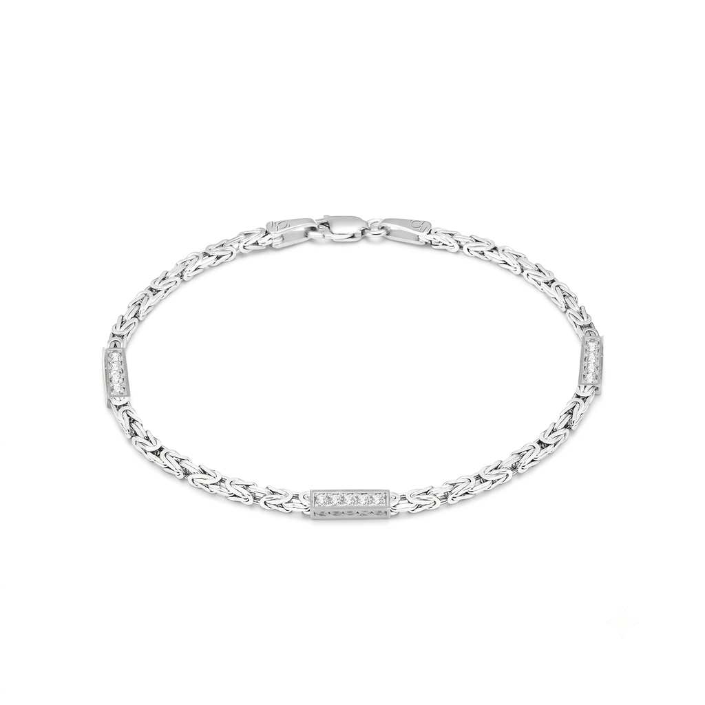 GJ King Chain Silver Bracelet with White Stones 