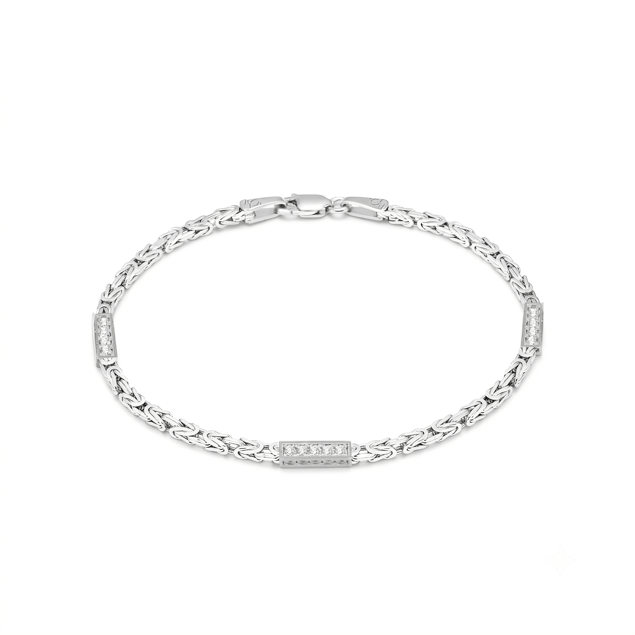 GJ King Chain Silver Bracelet with White Stones 