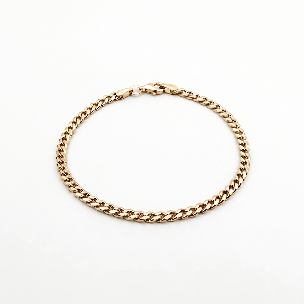 GJ Curb Chain Thin Altın Kaplama Gümüş Bileklik
