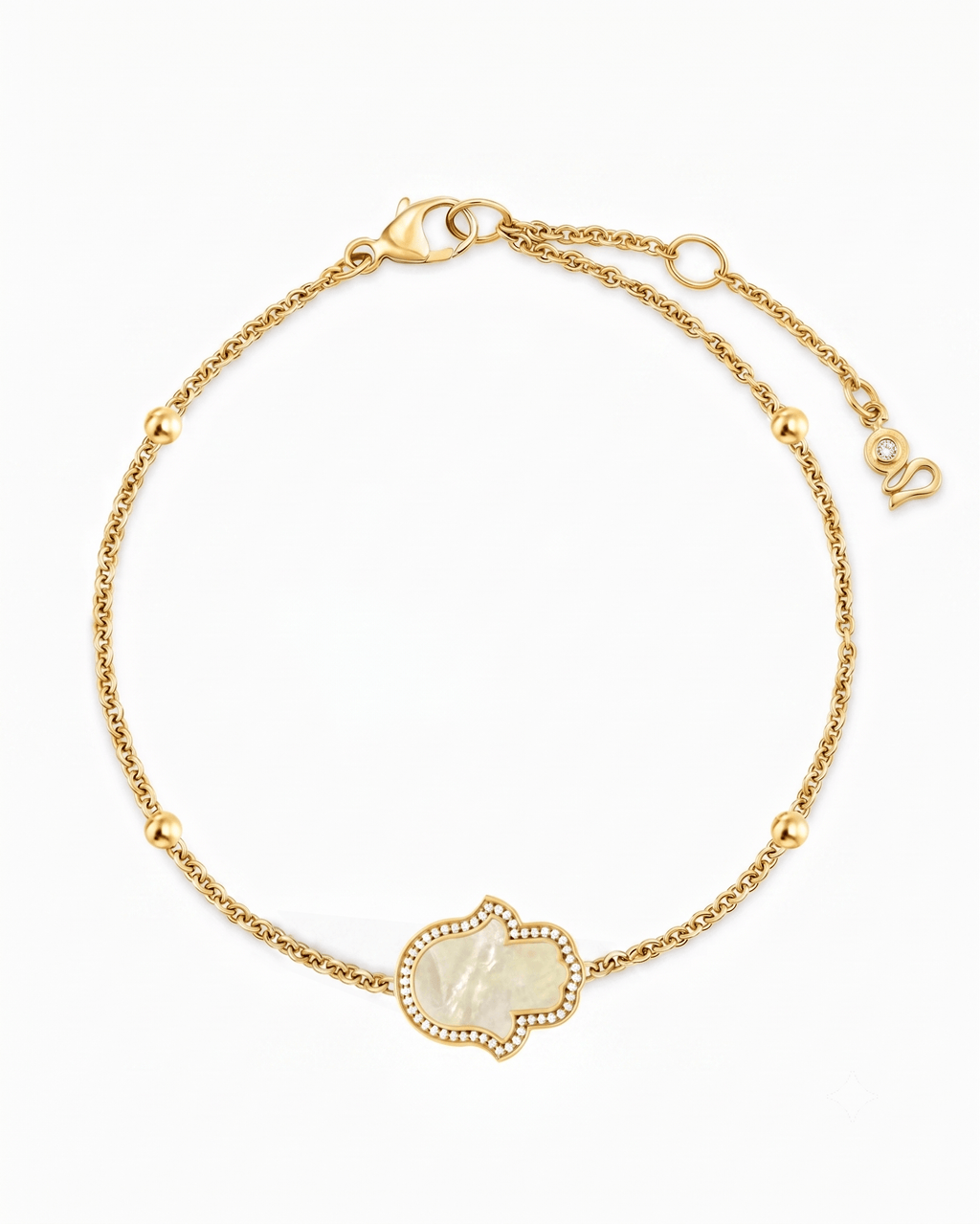 "Mini" Hamsa Hand Mother-of-Pearl Silver Bracelet
