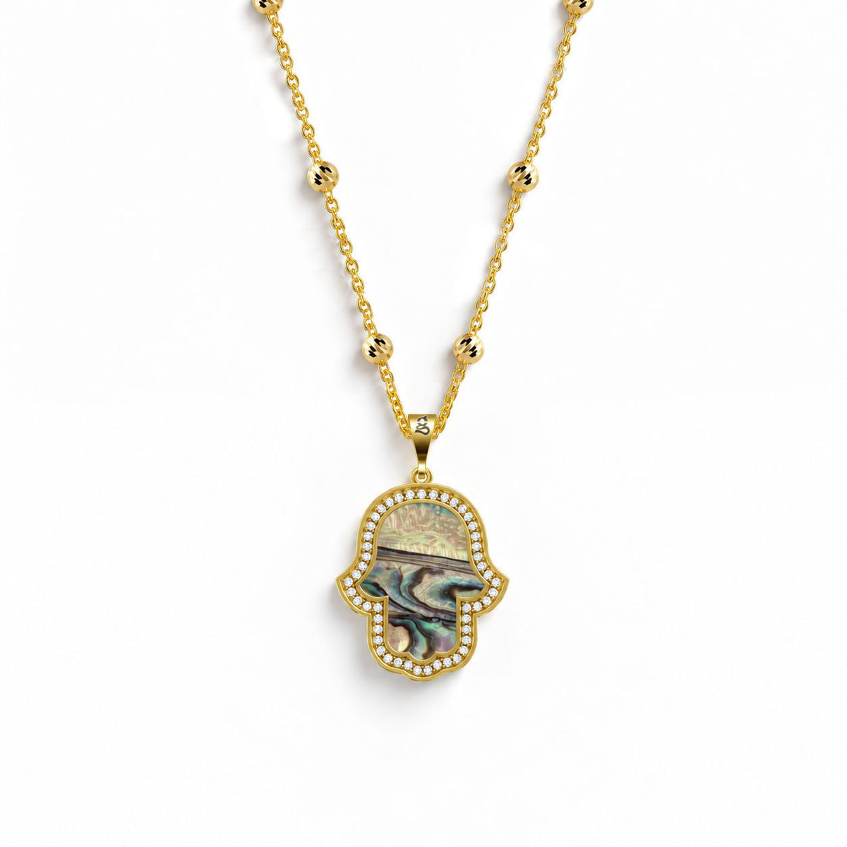 Fatima's Hand Ocean Pearl Silver Necklace