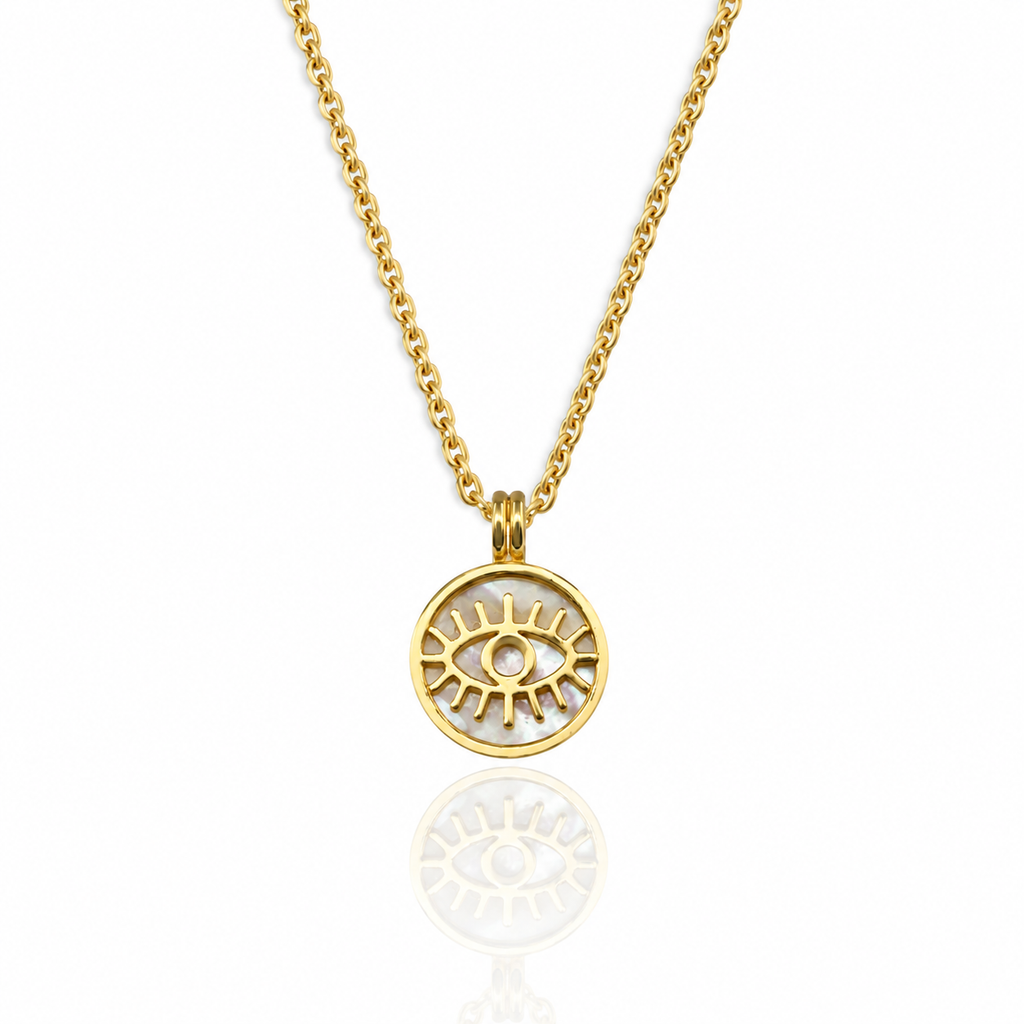 Eye Motif Mother-of-Pearl Gold Plated Silver Necklace 