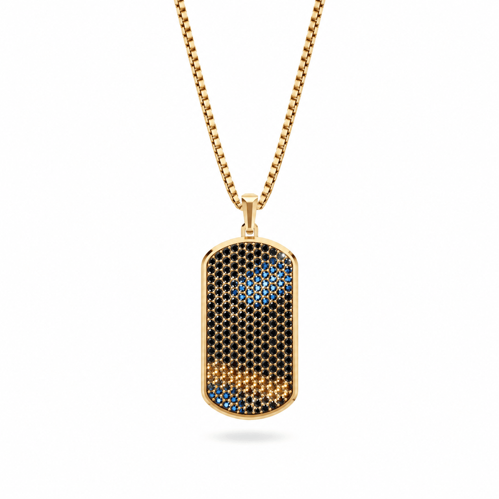 Onyx Big Frame Pavé Tag Silver Necklace