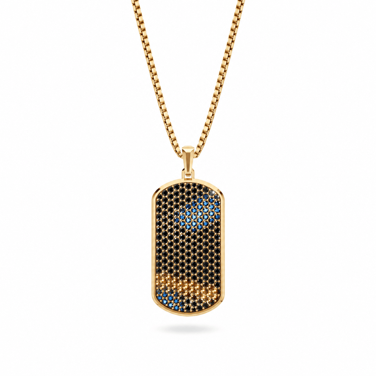 Onyx Big Frame Pavé Tag Silver Necklace