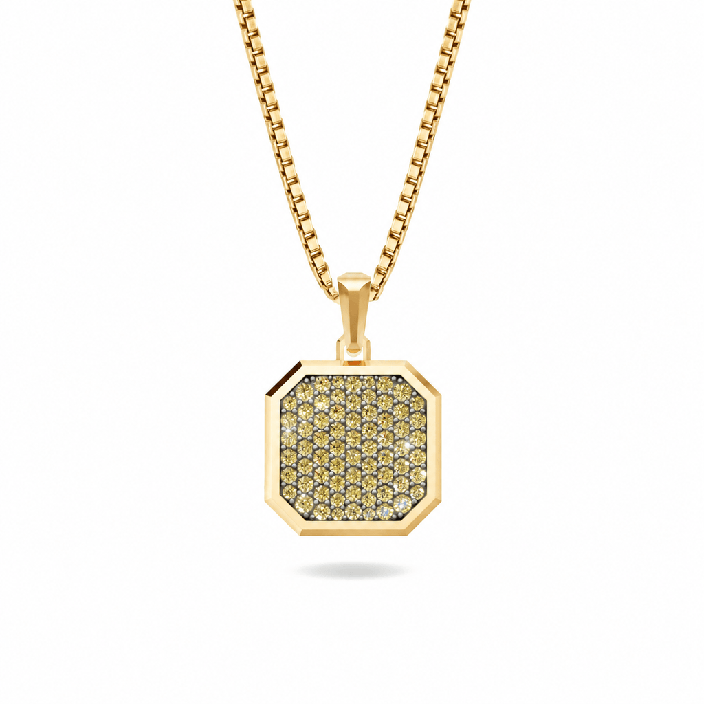 Champagne Square Frame Pavé Silver Necklace