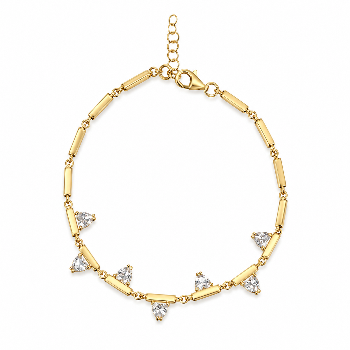 Heart-shaped silver bracelet with zircon detail. 