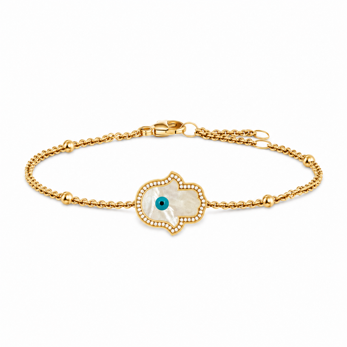 "Mini" Hand of Fatima Mother-of-Pearl Evil Eye Silver Bracelet