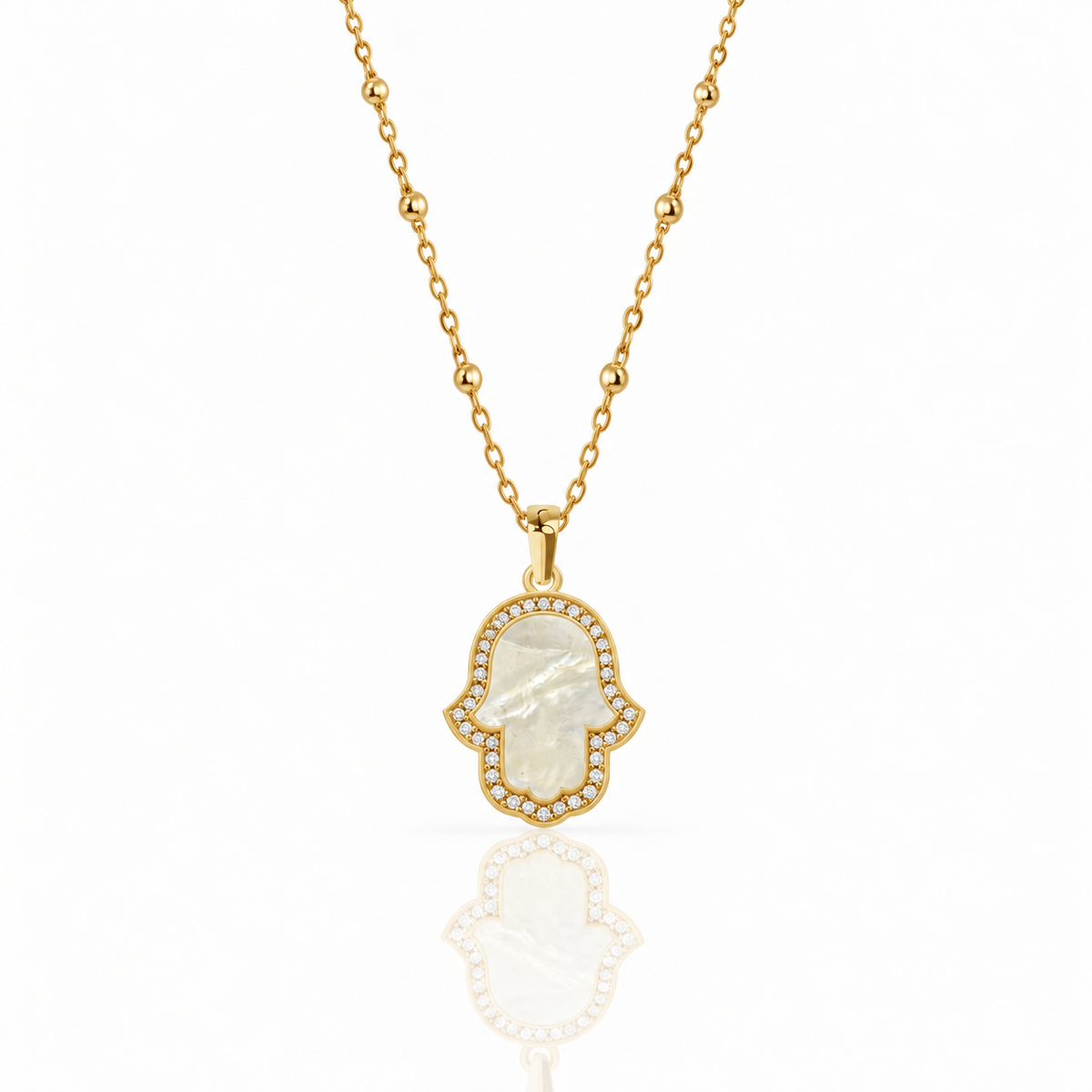 "Mini" Hand of Fatima Mother of Pearl Silver Necklace