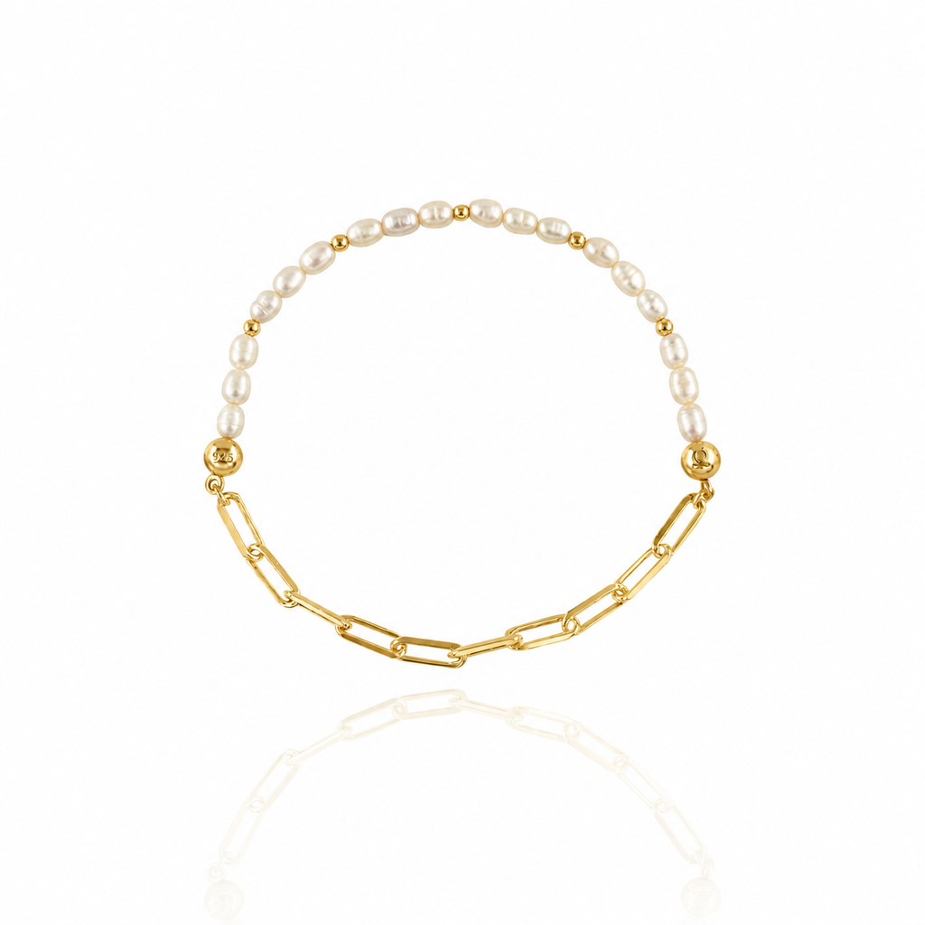 White Pearl &amp; Forse Art Silver Bracelet