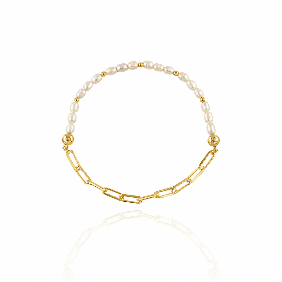 White Pearl &amp; Forse Art Silver Bracelet