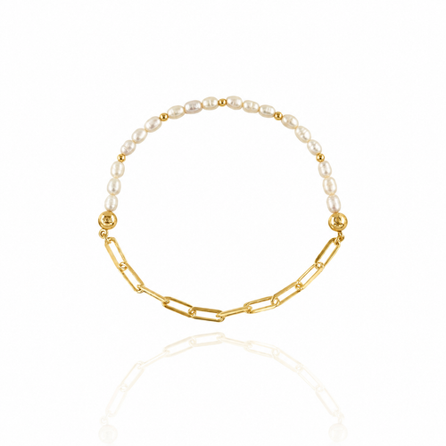 White Pearl &amp; Forse Art Silver Bracelet